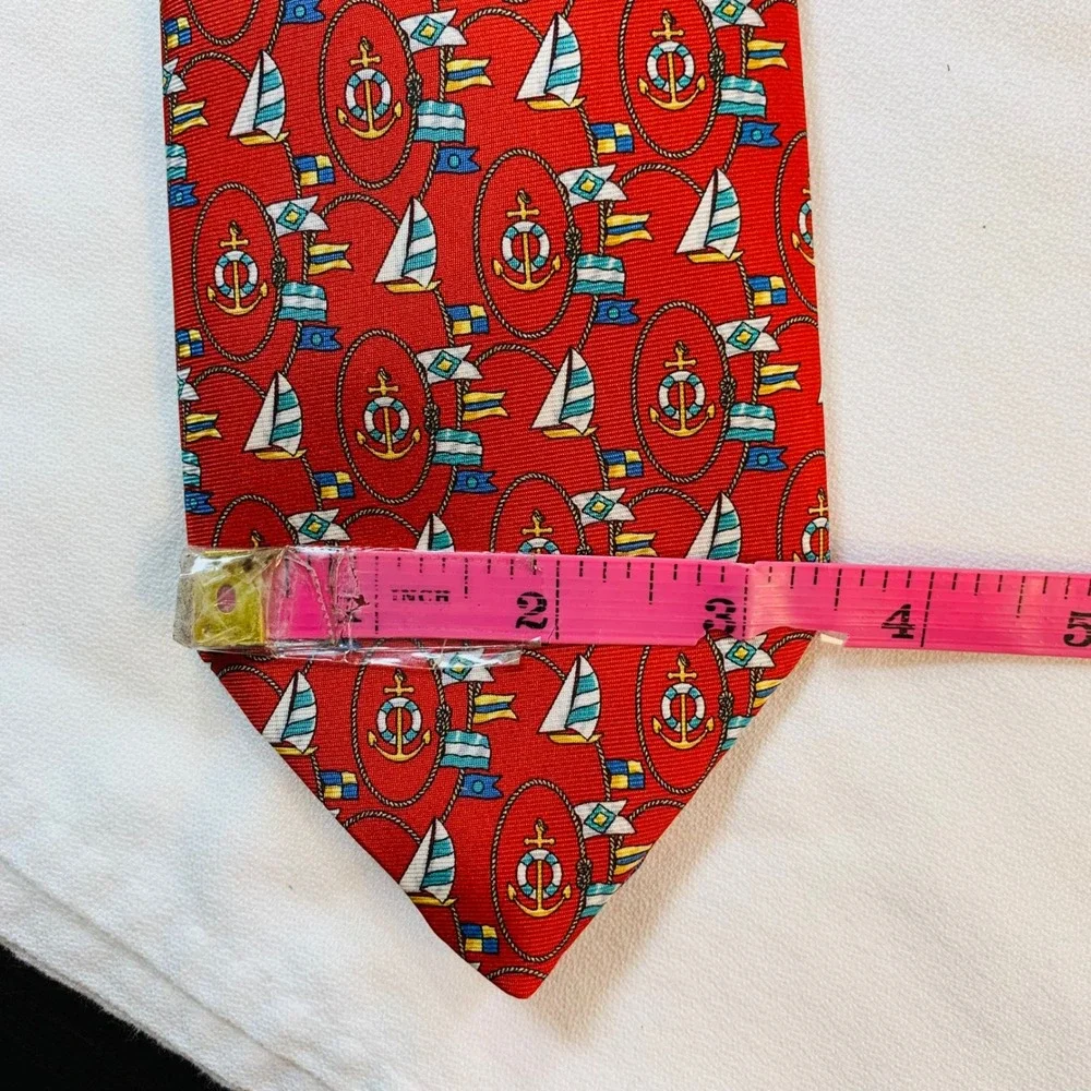 Serry's Necktie All Silk Made in England Nautical Anchor Sailboat Pattern Preppy